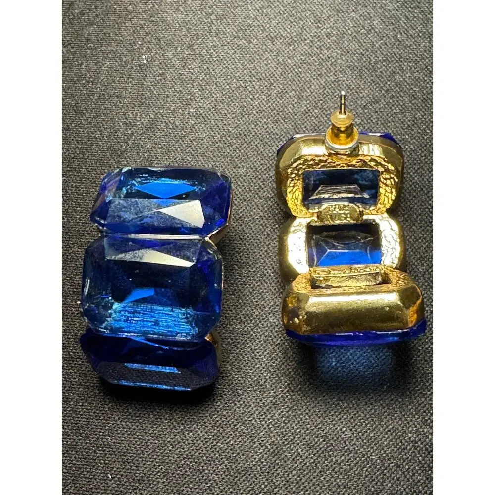 Oscar De La Renta Deep Blue Half Hoop Earrings